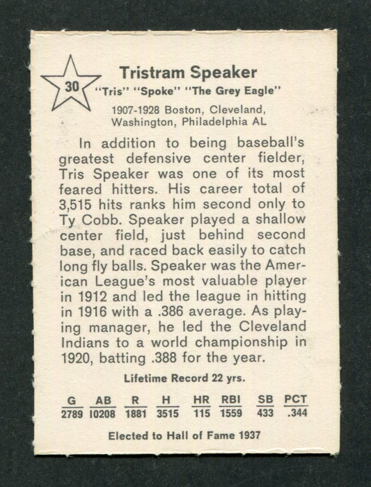 Tris Speaker #30 Outfield 1961 Golden Press Original Vintage Baseball Card
