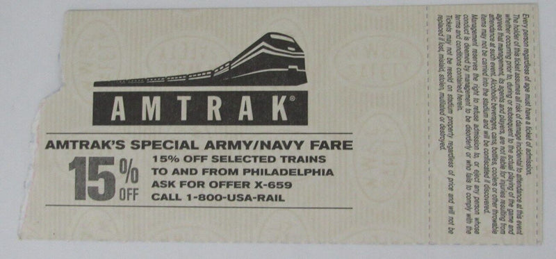 1995 Army vs. Navy College Football Game Ticket Stub at Veteran's Stadium