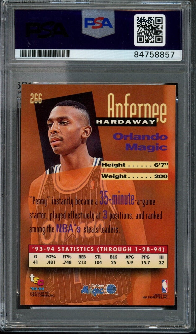 1993-94 Stadium Club Anfernee Hardaway #266 Rookie Card Signed Magic PSA/DNA