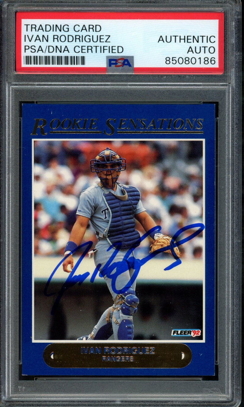 Ivan Rodriguez HOF Autographed 1992 Fleer Rookie Card #12 Rangers PSA/DNA