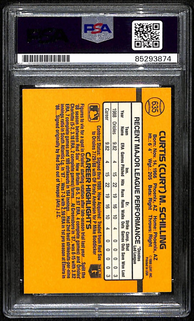 Curt Schilling Signed/Auto 1989 Donruss Rookie Card #635 Orioles PSA/DNA 190682