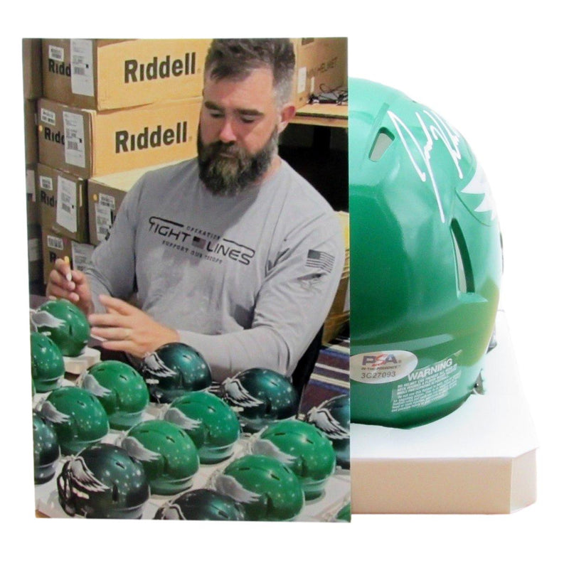Jason Kelce Autographed Eagles Kelly Green Mini Helmet Witness PSA/DNA 190108