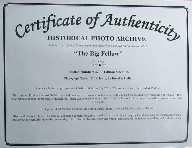 Babe Ruth Yankees HOF Fine Art Lithograph Limited Numbered Framed 187195