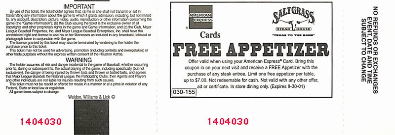 Barry Bonds Breaks Ruth's 170 Walks Season Full Ticket Giants 10/3/2001 187602