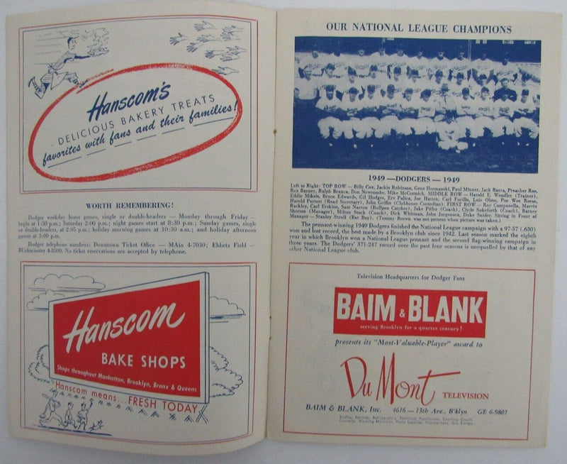 1950 Brooklyn Dodgers vs. Cardinals Baseball Game Program Jackie Robinson 176132