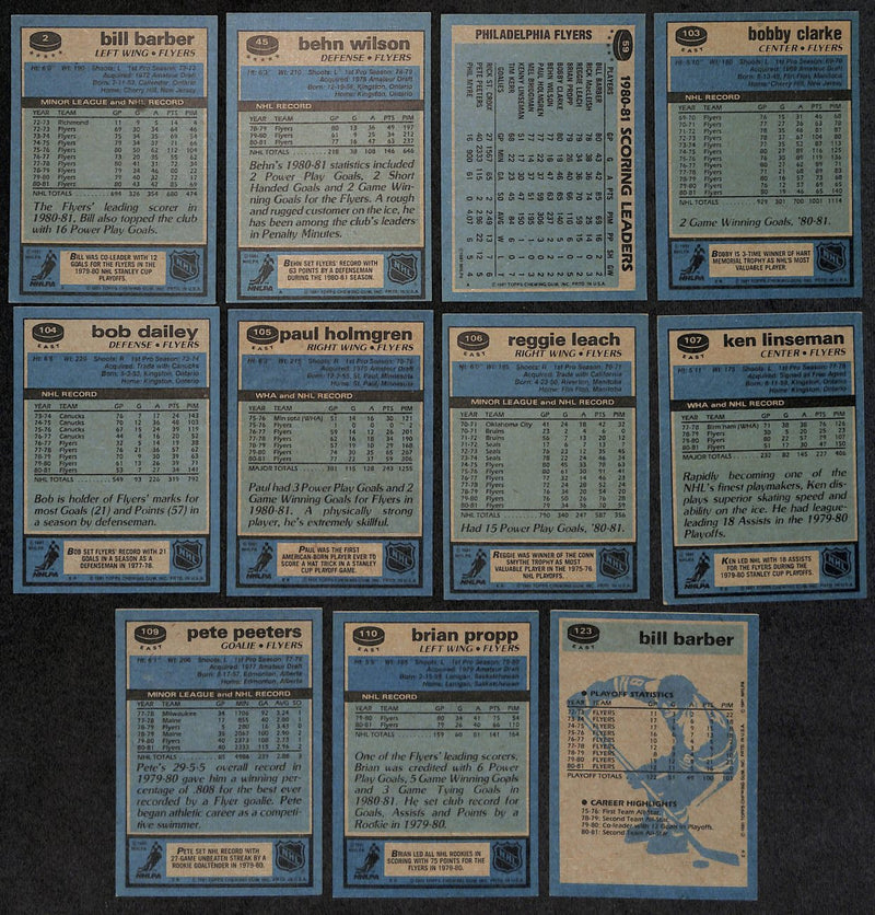 1981-82 Topps Hockey Philadelphia Flyers Complete Team Set (11/11) Cards 189208