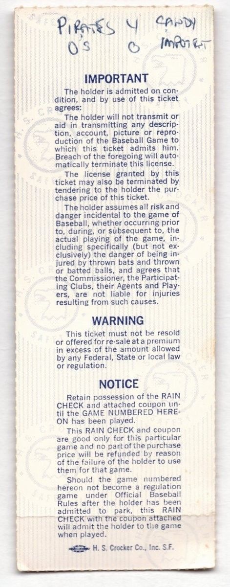 1979 Pirates V. Orioles World Series Game 6 Ticket Stub Pirates Win 4-0 129040