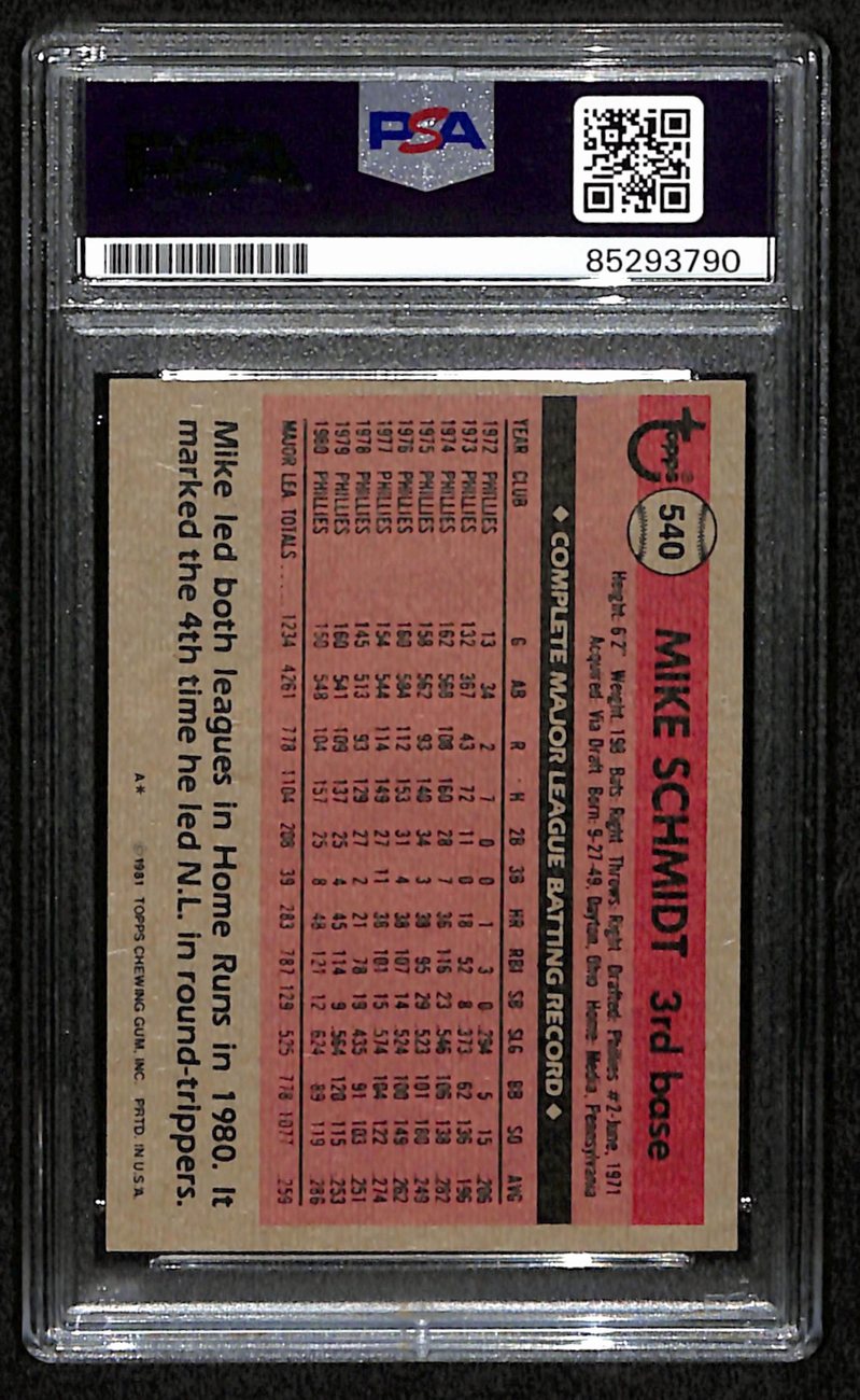 Mike Schmidt HOF Signed/Autographed 1981 Topps Card #540 Phillies PSA/DNA 190637