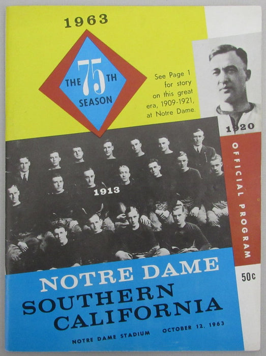 October 12, 1963 Notre Dame vs. USC College Football Program 192261