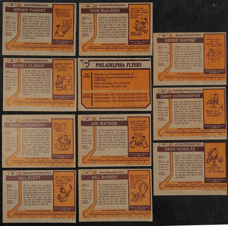 1972-73 Topps Hockey Philadelphia Flyers Complete Team Set (10/10) Cards 189201