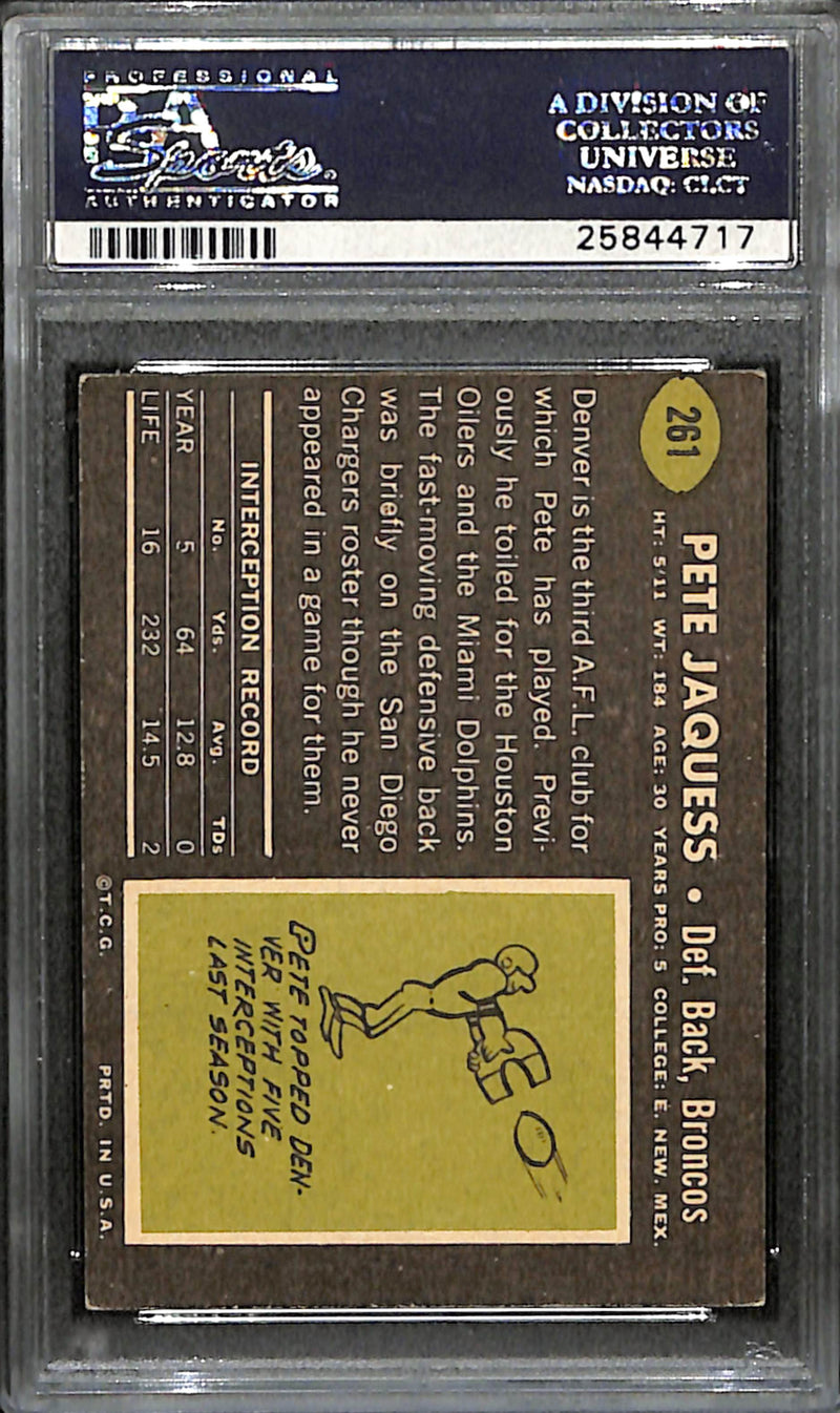 Pete Jaquess Signed 1969 Topps Card #261 Denver Broncos PSA/DNA 185980