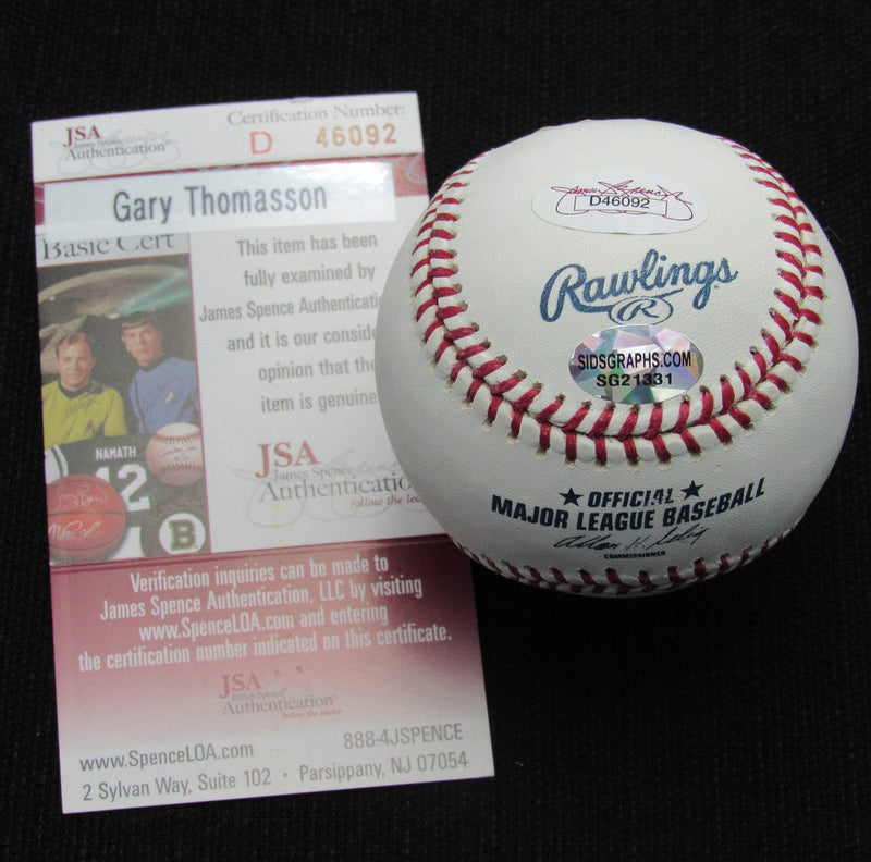 Gary Thomasson Signed/Auto Yankees 100th OML Baseball JSA Inscr  186927