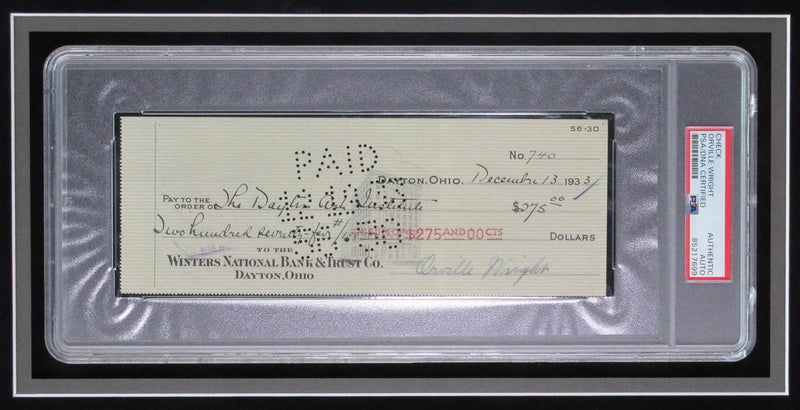 Orville Wright Signed/Autographed Bank Check with Photos Framed PSA/DNA 192192