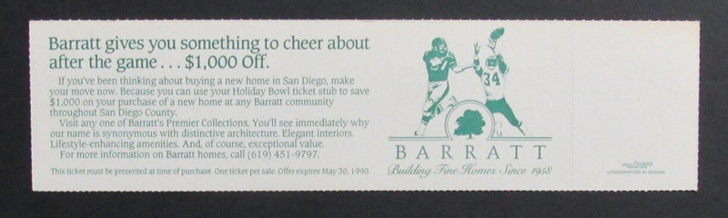 1989 Holiday Bowl College Football Game Full Ticket Penn State vs. BYU
