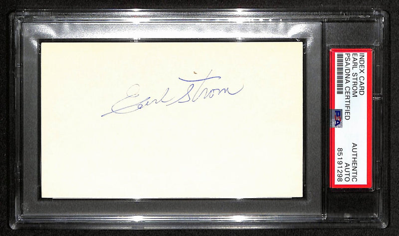 Earl Strom HOF Signed/Auto 3x5 Index Card NBA Referree PSA/DNA 188564