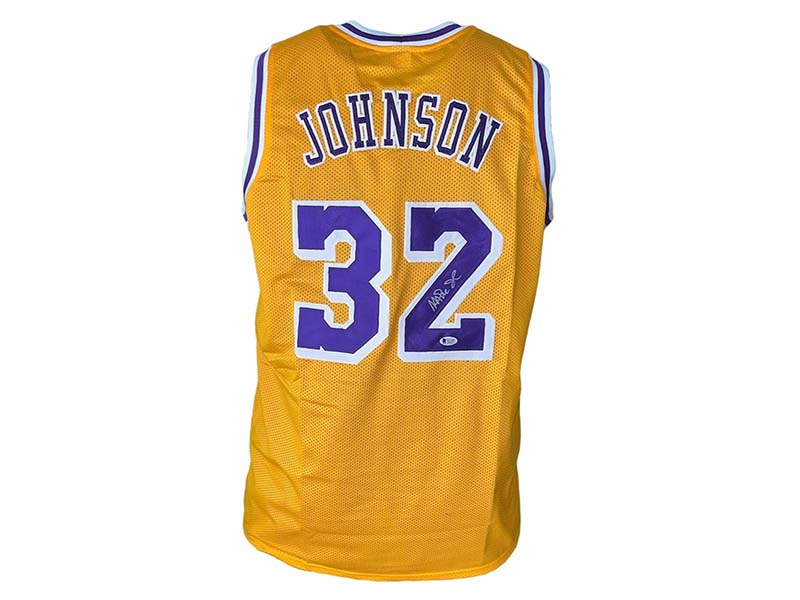 Magic Johnson Autographed Pro Style Yellow Basketball Jersey (Blackett)