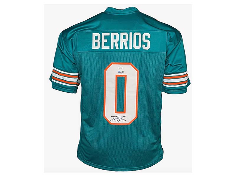 Braxton Berrios Autographed Miami Teal Football Jersey JSA