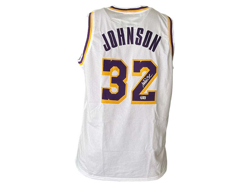 Magic Johnson Autographed Pro Style White Basketball Jersey (Beckett)