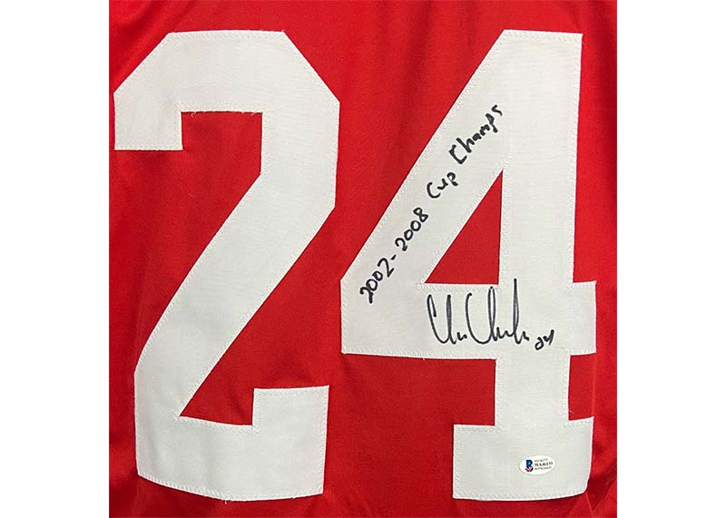 Chelios Chris Autographed Custom Red Hockey Jersey Blackett 2002-2008 –  Golden Autographs
