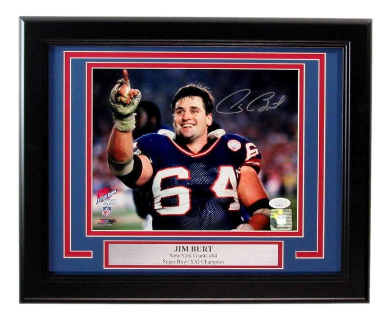 Jim Burt Signed 8x10 Photo New York Giants Framed JSA 187253