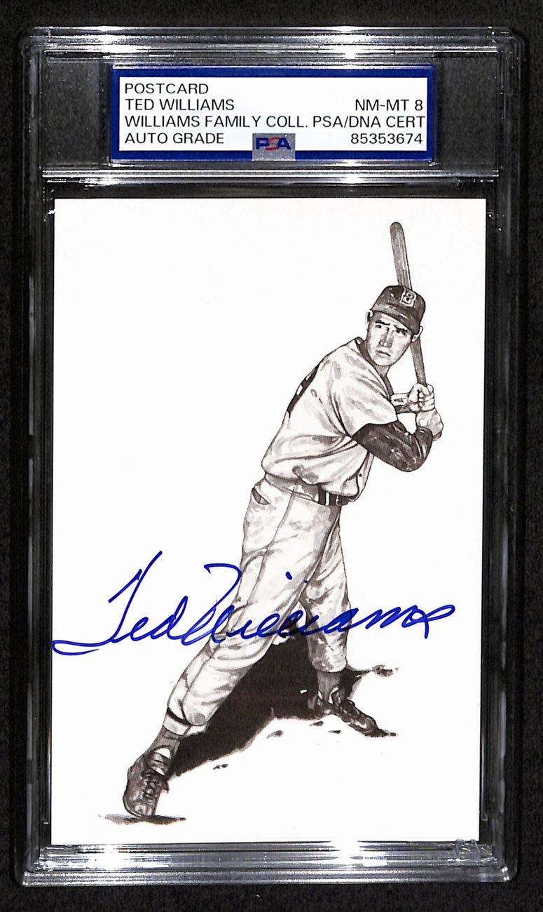 Ted Williams HOF Signed/Auto 5.5x3.5 Postcard Red Sox PSA/DNA NM-MT 8 193214