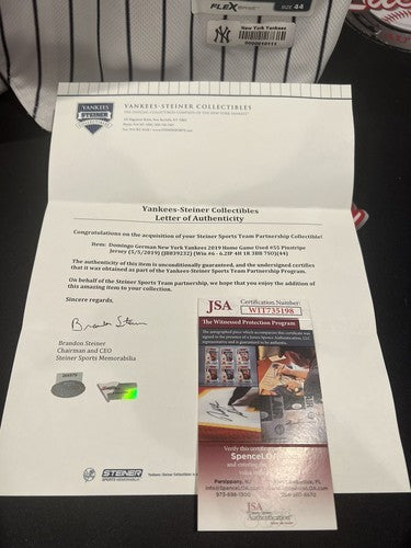 Domingo German Signed Auto Game Used Yankees 2019 Jersey JSA COA Fanatics MLB
