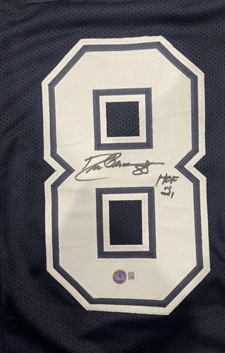 Drew Pearson Signed Cowboys Navy Custom Jersey w/ HOF 21 Beckett Wit BAS COA