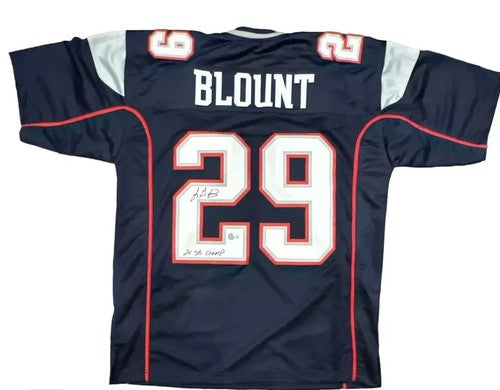 LeGarrette Blount Signed Patriots Custom Jersey 2x SB Champ Beckett Wit BAS COA