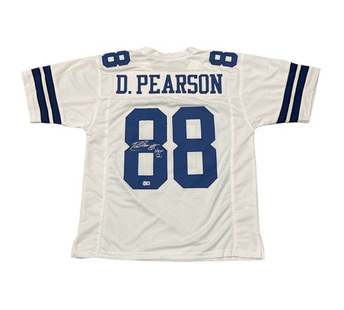 Drew Pearson Signed Cowboys White Custom Jersey w/ HOF 21 Beckett Wit BAS COA