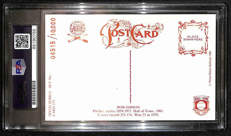 Bob Gibson HOF Signed 1981 Perez Steele Postcard Cardinals PSA/DNA 187418