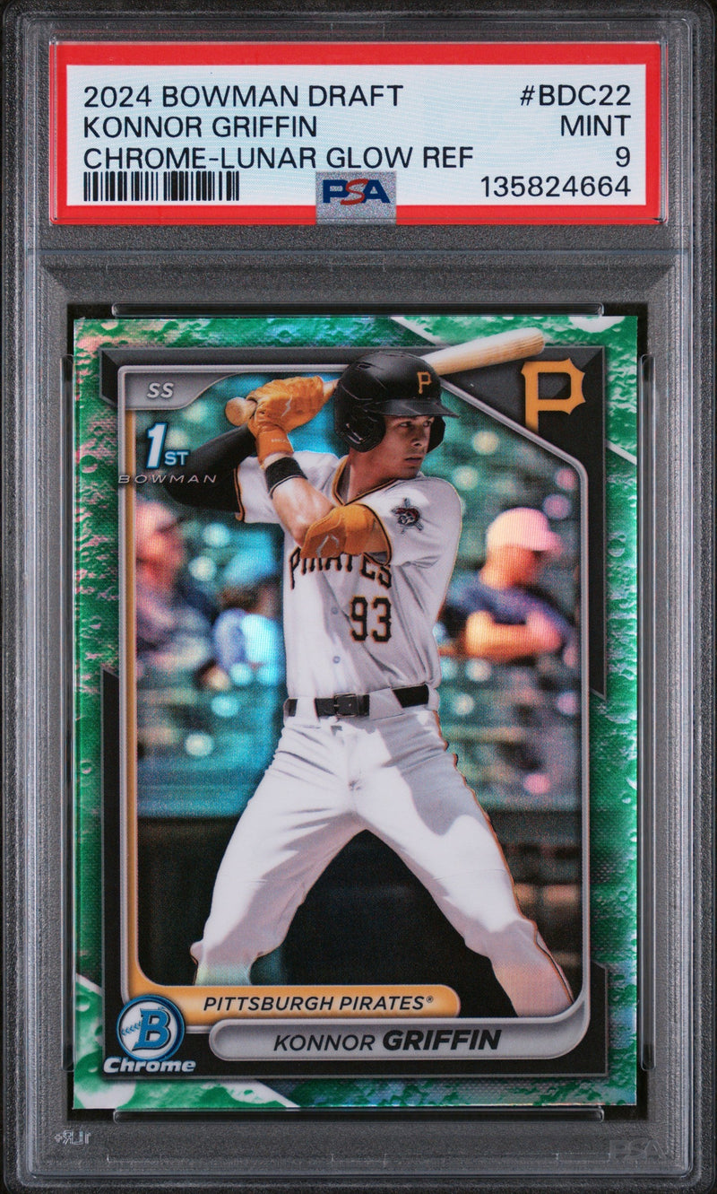 Graded 2024 Topps Bowman Draft Konnor Griffin #BDC22 Chrome Lunar Glow Refractor Rookie RC Baseball Card PSA 9 Mint