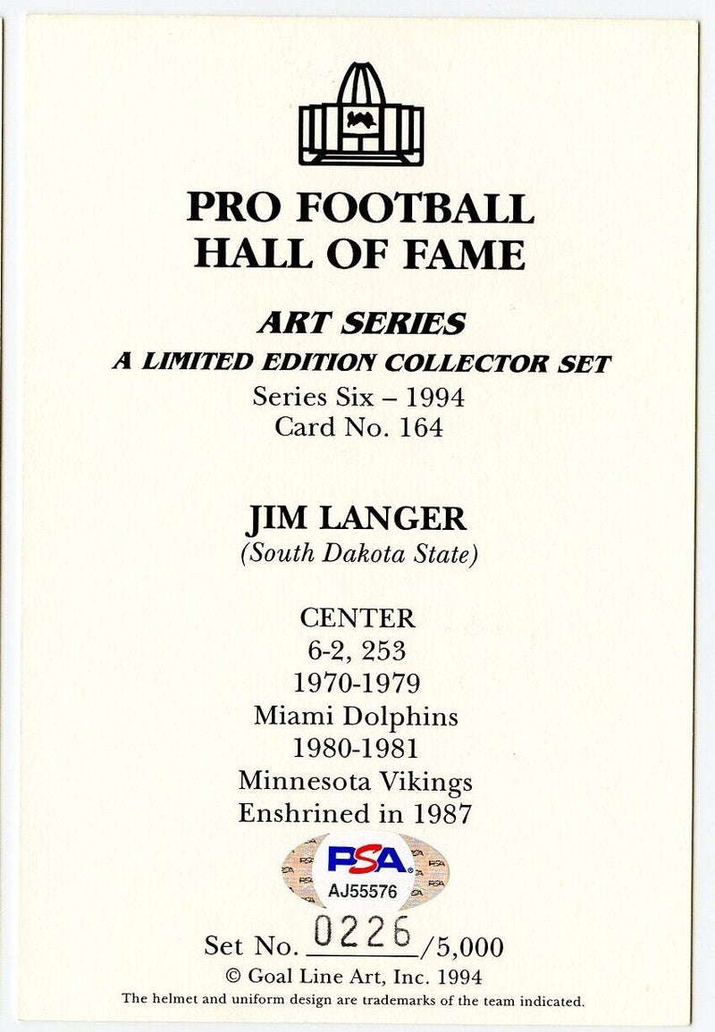 Jim Langer Signed Goal Line Art GLAC Postcard w/HOF Dolphins PSA/DNA 160274