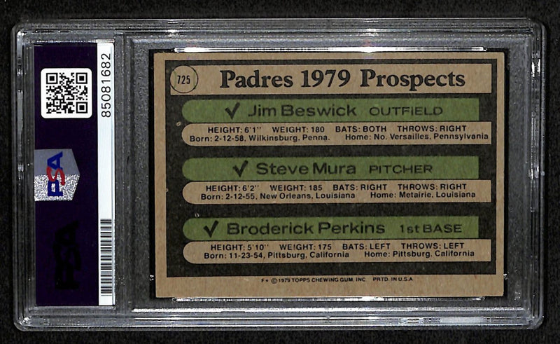 Beswick/Mura/Perkins Signed 1981 Topps Card #125 Padres Prospects PSA/DNA 184526