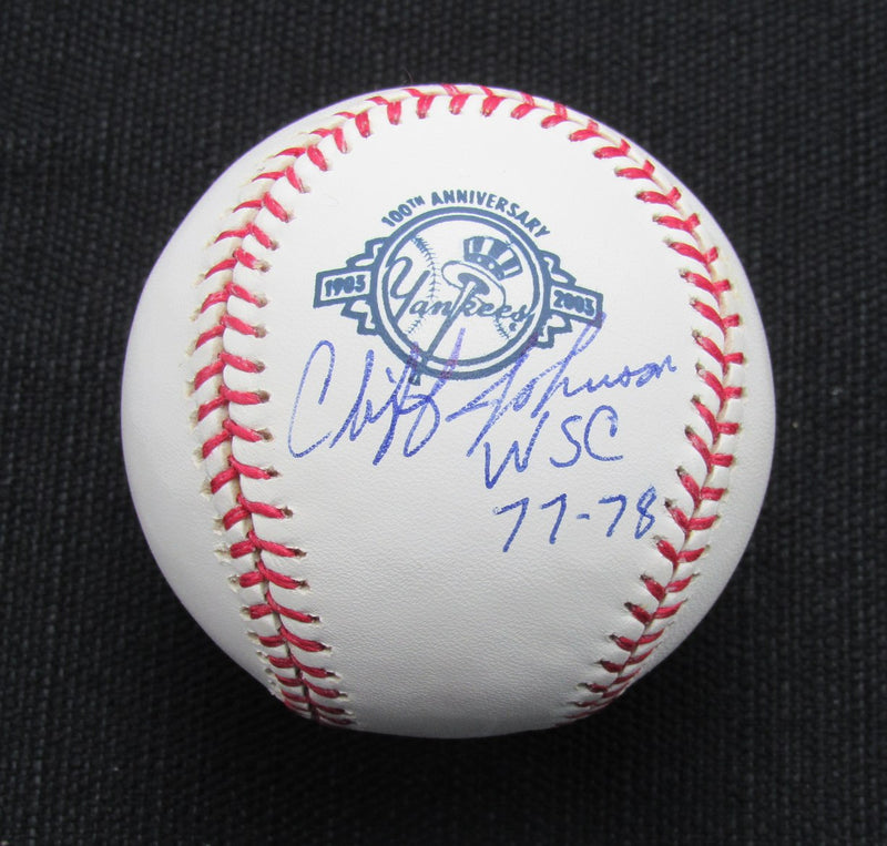 Cliff Johnson Signed/Auto Yankees 100th OML Baseball JSA Inscr 186957
