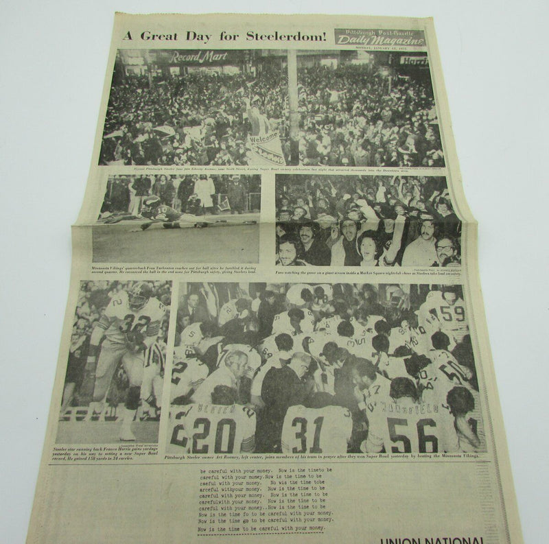 The Pittsburgh Post-Gazette 1975 Steelers SUPER BOWL IX Newspaper 142554