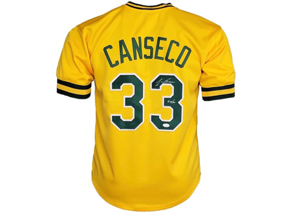 Jose Canseco Autographed 40/40 Inscription Oakland Yellow Baseball Jersey (JSA)