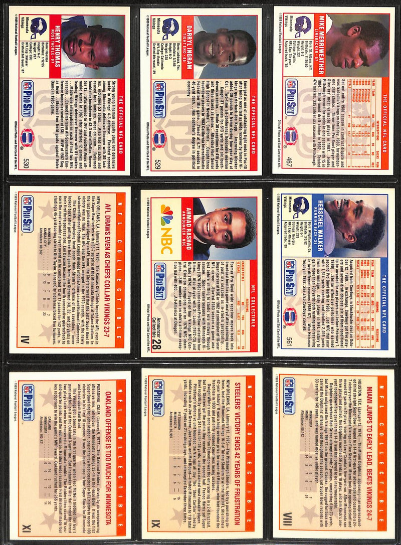 1989 Pro Set Football Minnesota Vikings  Complete Team Set 27/27 Cards 189280
