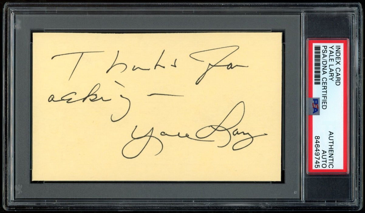 Yale Lary HOF Autographed 3x5 Index Card Detroit Lions PSA/DNA