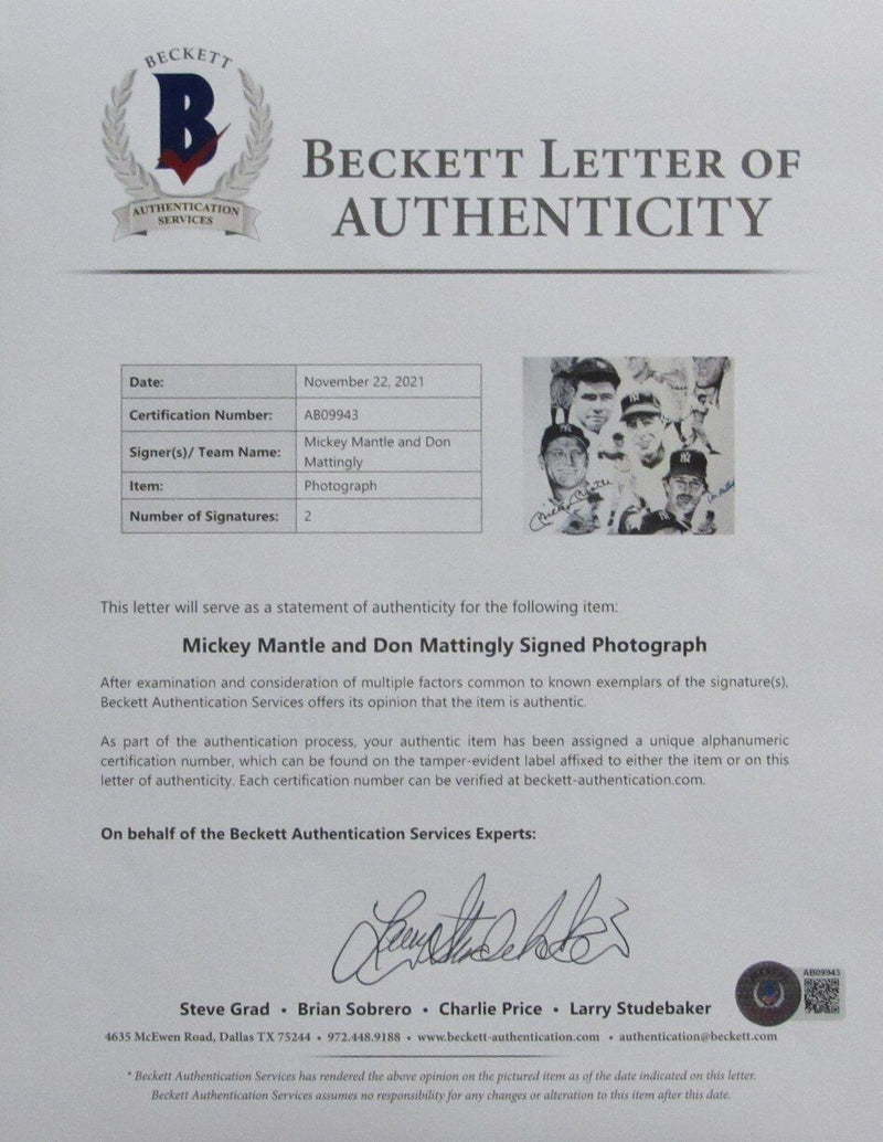 Mickey Mantle/Don Mattingly Yankees Dual-Signed 11x14 Lithograph Beckett 165859