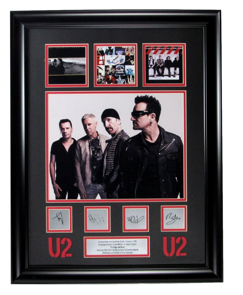 U2 Rock Band Multi Laser Signed with 11x14 Photo Framed 166660