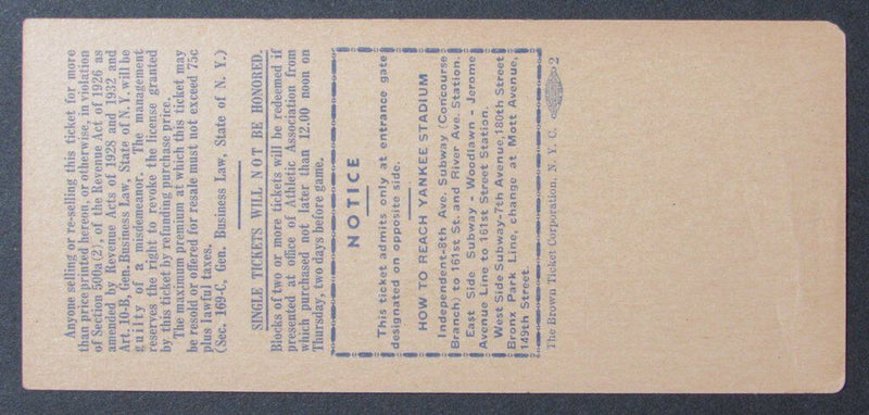 1942 Princeton Tigers vs. Navy Midshipmen Proof Ticket 10/10/42 Yankee Stadium