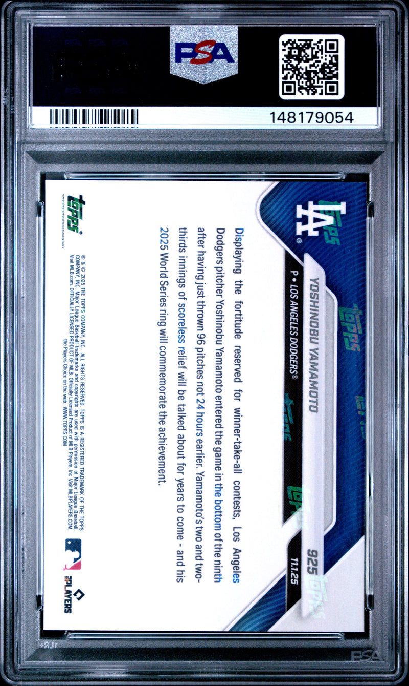 Graded 2025 Topps Now Yoshinobu Yamamoto #925 Baseball Card PSA 9 Mint