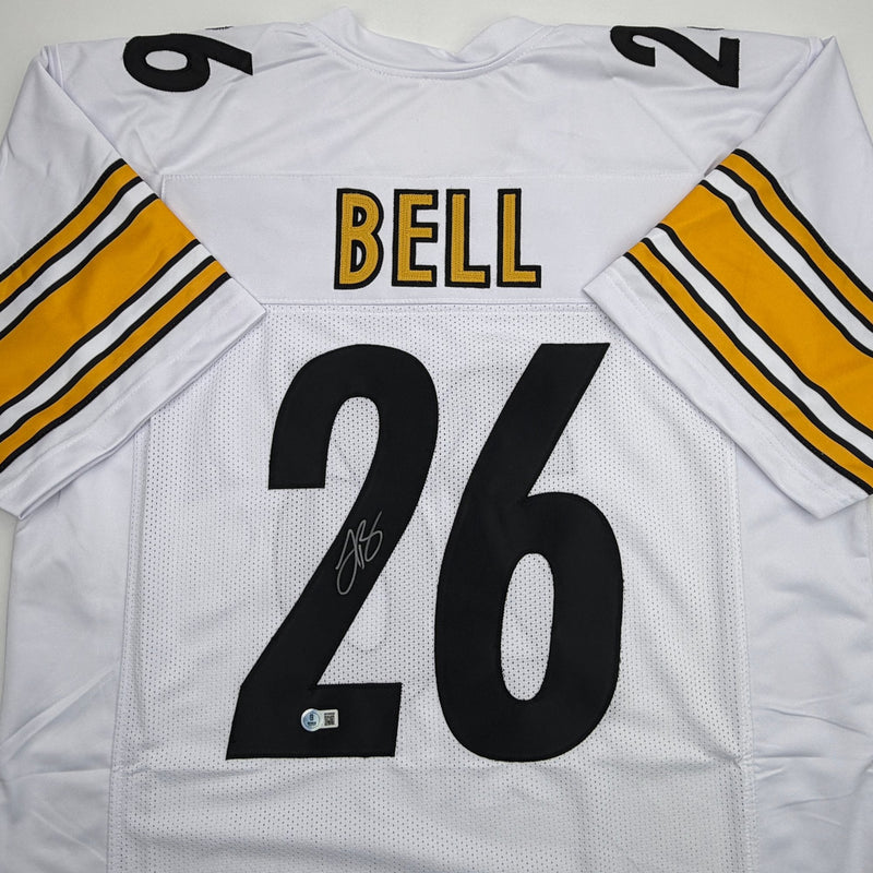 Autographed/Signed Le'Veon LeVeon Bell Pittsburgh White Football Jersey Beckett BAS COA