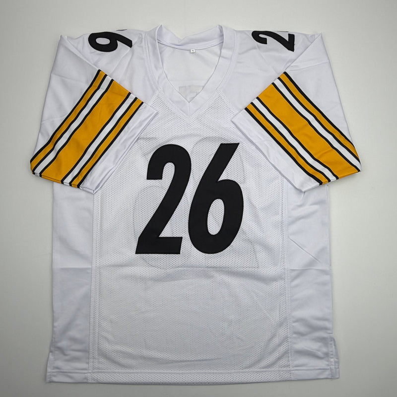 Autographed/Signed Le'Veon LeVeon Bell Pittsburgh White Football Jersey Beckett BAS COA