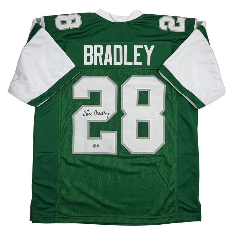 Autographed/Signed Bill Bradley Philadelphia Kelly Green Football Jersey Beckett BAS COA