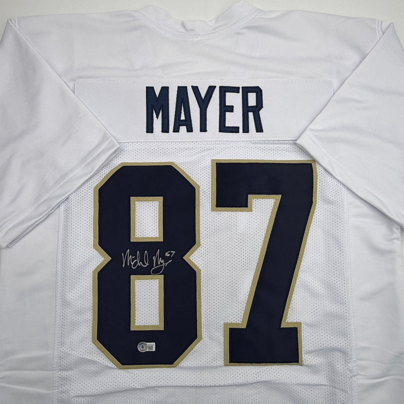Autographed/Signed Michael Mayer Notre Dame White College Football Jersey Beckett BAS COA