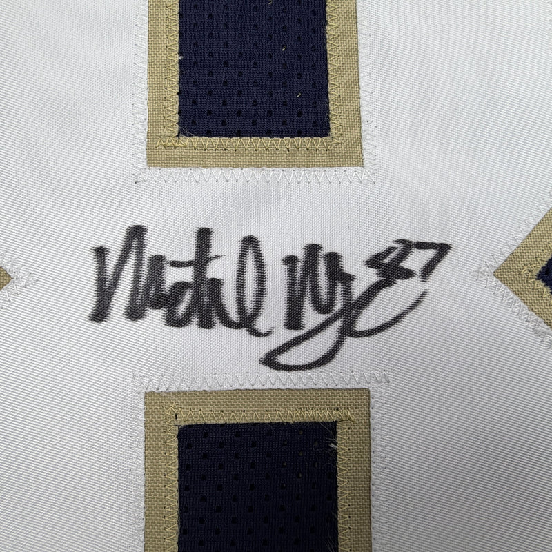 Autographed/Signed Michael Mayer Notre Dame Blue College Football Jersey Beckett BAS COA