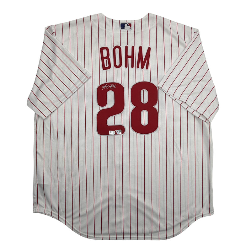 Autographed/Signed Alec Bohm Philadelphia Phillies Pinstripe Authentic Baseball Jersey Fanatics & MLB COA