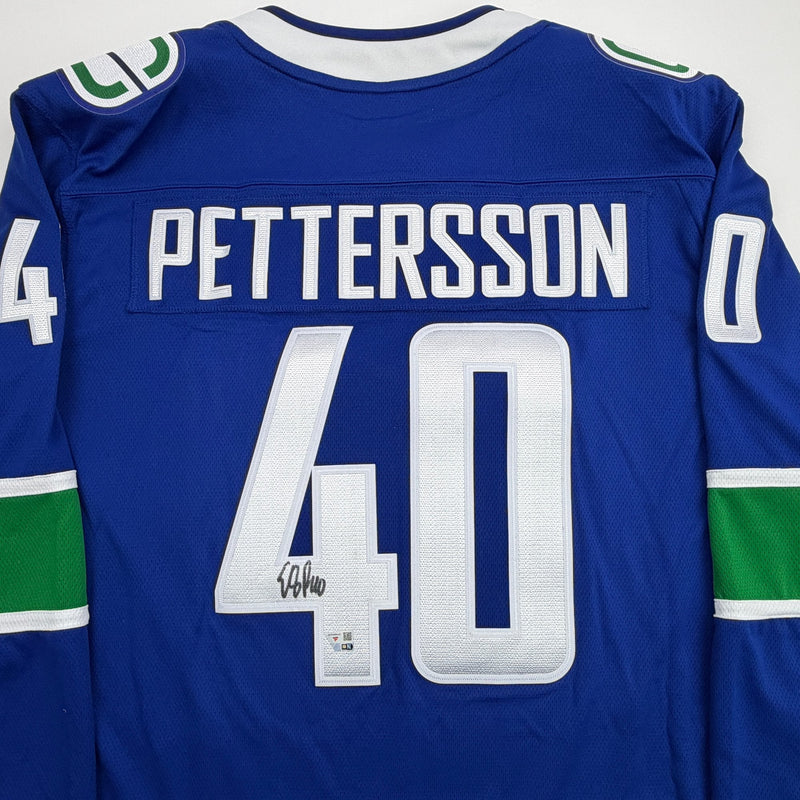 Autographed/Signed Elias Pettersson Vancouver Canucks Blue Authentic Hockey Jersey Fanatics COA