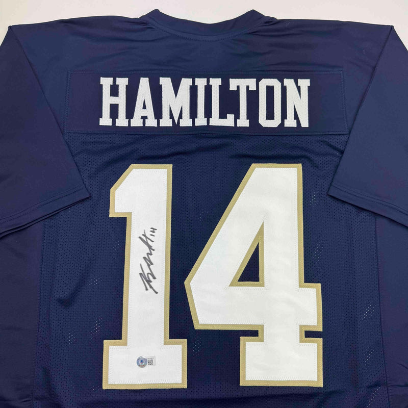 Autographed/Signed Kyle Hamilton Notre Dame Blue College Football Jersey Beckett BAS COA